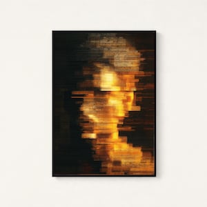 Golden Light Abstract Print | Glitch Art Wall Decor | Modern Minimalist Home Art | Digital Download A3 A2 A1 image 1