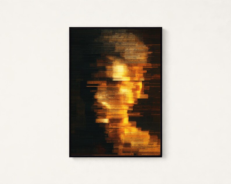 Golden Light Abstract Print | Glitch Art Wall Decor | Modern Minimalist Home Art | Digital Download A3 A2 A1 image 1