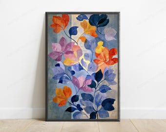 Colorful Wildflower Cascade Minimalist Art Print | Abstract Botanical Wall Art | Modern Home Decor | Digital Download A3 A2 A1