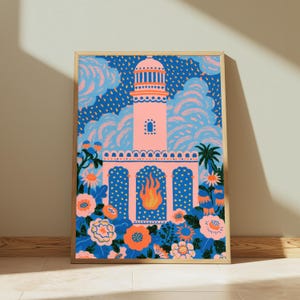 Coral Lighthouse Starry Night Pop Art | Coastal Beach Wall Art | Minimalist Home Decor | Digital Download A3 A2 A1 image 5