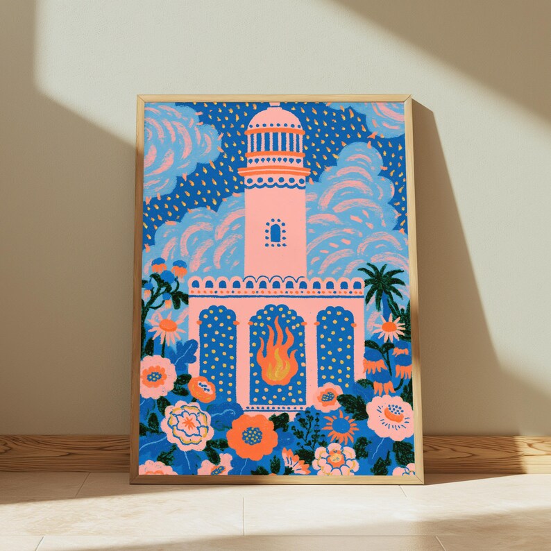 Coral Lighthouse Starry Night Pop Art | Coastal Beach Wall Art | Minimalist Home Decor | Digital Download A3 A2 A1 image 5