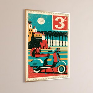 Vintage Vespa Scooter Travel Poster | Retro Mediterranean Art | Minimalist Wall Decor | Digital Download A3 A2 A1 image 9
