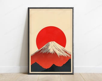 Mount Fuji Travel Poster | Retro Japanese Illustration Wall Art (Digital Download)