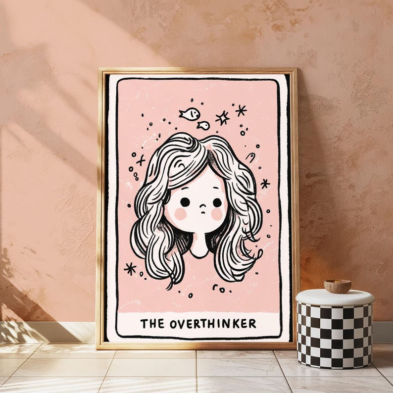 The Overthinker Girl Fish Stars Print | Dreamy Portrait Wall Art | Minimalist Line Drawing | Digital Download A3 A2 A1 image 2