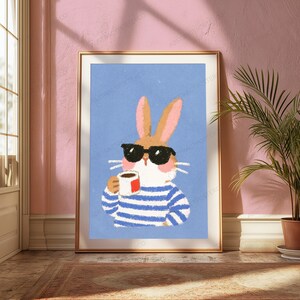 Cool Rabbit Sunglasses Coffee Pop Art Print | Stylish Bunny Wall Art | Minimalist Animal Decor | Digital Download A3 A2 A1 image 5