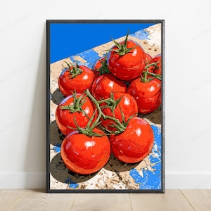 Fresh Tomatoes on Vine Pop Art Print | Food Art Wall Decor | Vibrant Kitchen Poster | Digital Download A3 A2 A1 bild 1
