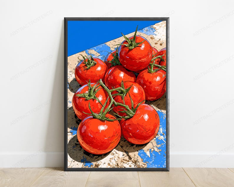 Fresh Tomatoes on Vine Pop Art Print | Food Art Wall Decor | Vibrant Kitchen Poster | Digital Download A3 A2 A1 bild 1