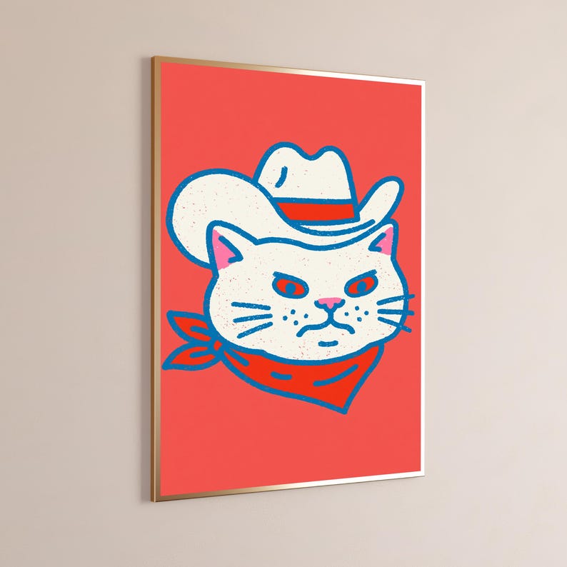Cowboy Cat Pop Art Print | Western Feline Wall Art | Retro Animal Portrait | Digital Download A3 A2 A1 image 9