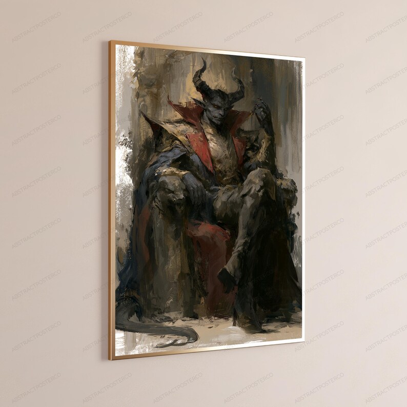 Demon King Horned Warrior Pop Art Print | Dark Fantasy Character Wall Art | Minimalist Home Decor | Digital Download A3 A2 A1 image 3