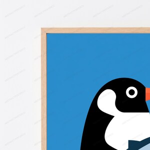 Penguin with Fish Pop Art Print | Minimalist Bird Wall Art | Fun Coastal Decor 画像 2