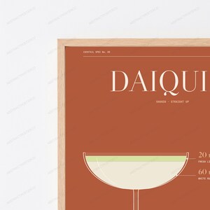 Daiquiri Cocktail Recipe Print | Minimalist Bar Art | Terracotta Kitchen Wall Decor image 2