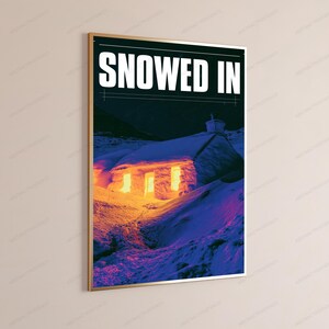 Snowed In Cabin Thermal Art Print | Cosy Winter Landscape | Minimalist Cold Weather Wall Decor image 3