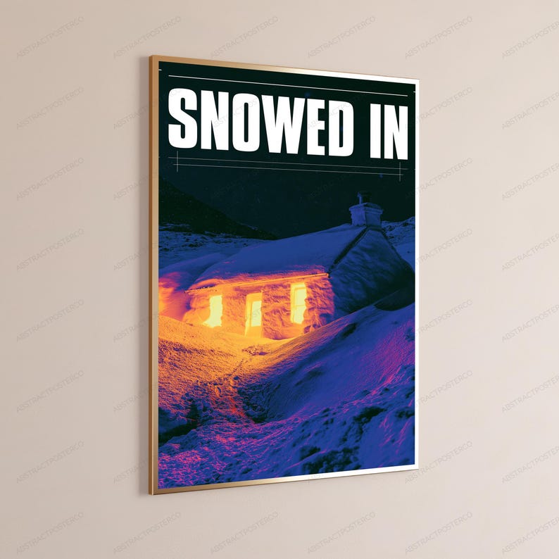 Snowed In Cabin Thermal Art Print | Cosy Winter Landscape | Minimalist Cold Weather Wall Decor image 3
