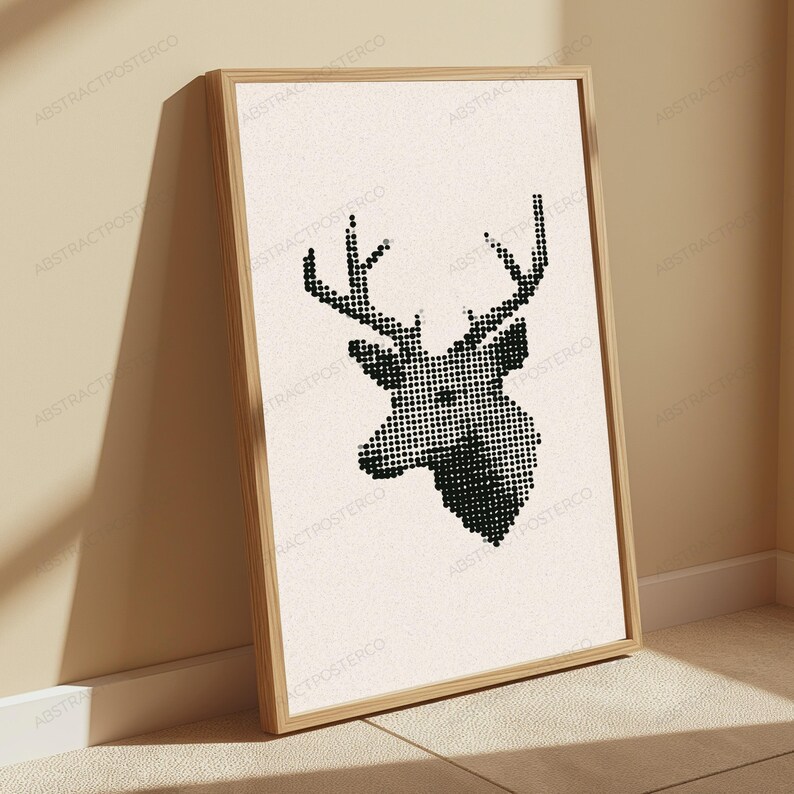 Geometric Stag Head Minimalist Art Print | Black Dotted Deer Wall Art | Modern Home Decor image 4