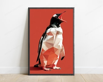 Geometric Penguin Pop Art Print | Bold Low Poly Arctic Bird Wall Art | Modern Home Decor