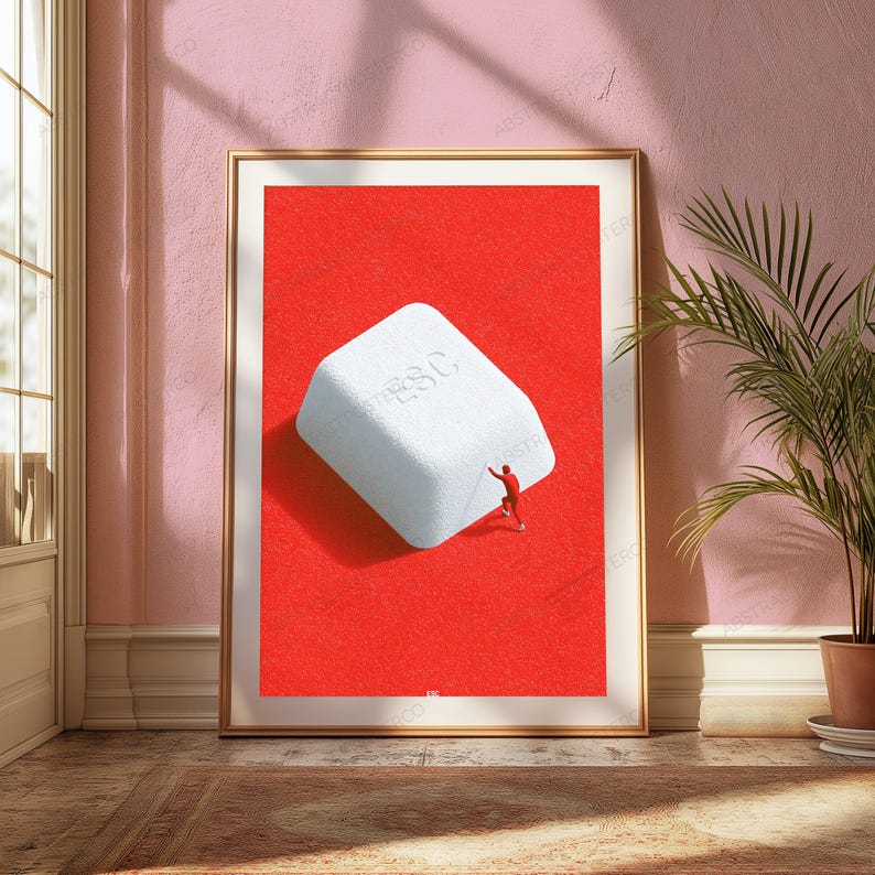 Minimalist Man Pushing Boulder Pop Art | Motivational Wall Art | Determination & Resilience Print | Digital Download A3 A2 A1 image 4