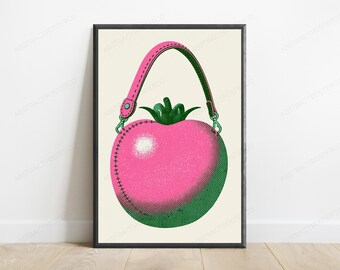 Pink Cactus Handbag Pop Art Print | Quirky Fashion Illustration | Minimalist Wall Art | Digital Download A3 A2 A1
