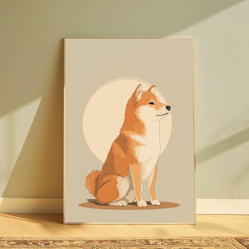 Lámina con retrato de Corgi sentado / Arte minimalista de perros / Decoración de pared en tonos neutros cálidos / Descarga digital A3 A2 A1 imagen 11