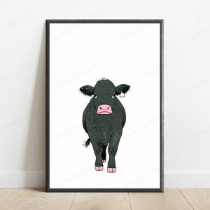 Green Cow Pink Nose Pop Art Print | Farmyard Animal Wall Art | Minimalist Home Décor | Digital Download A3 A2 A1 image 1