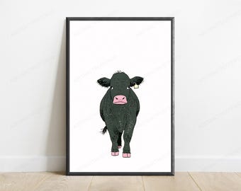 Green Cow Pink Nose Pop Art Print | Farmyard Animal Wall Art | Minimalist Home Décor | Digital Download A3 A2 A1