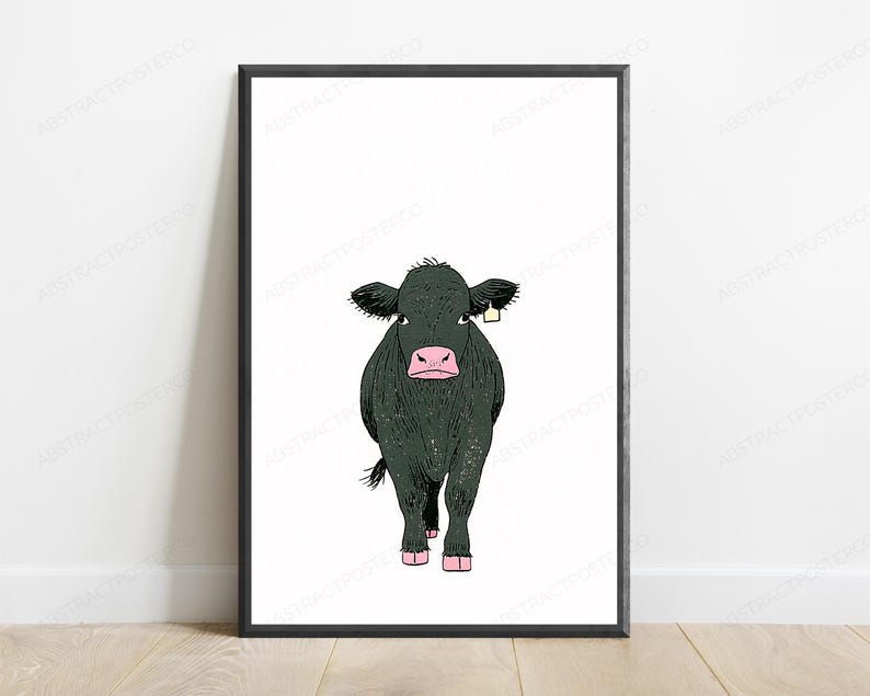 Green Cow Pink Nose Pop Art Print | Farmyard Animal Wall Art | Minimalist Home Décor | Digital Download A3 A2 A1 image 1
