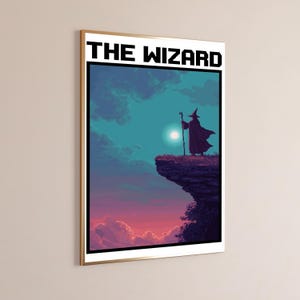 Wizard on Cliff Pixel Art Print | Dark Fantasy Landscape | Mystical Wall Art Decor | Digital Download A3 A2 A1 image 10