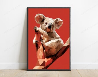 Cute Koala Geometric Pop Art Print | Low Poly Wildlife Wall Art | Modern Home Decor