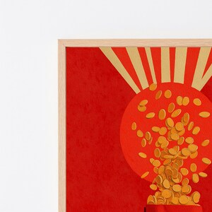 Lucky Money Red Envelope Art Print | Gold Coins Prosperity | Minimalist Asian Wall Art | Wealth Abundance Decor | Digital Download A3 A2 A1 image 8