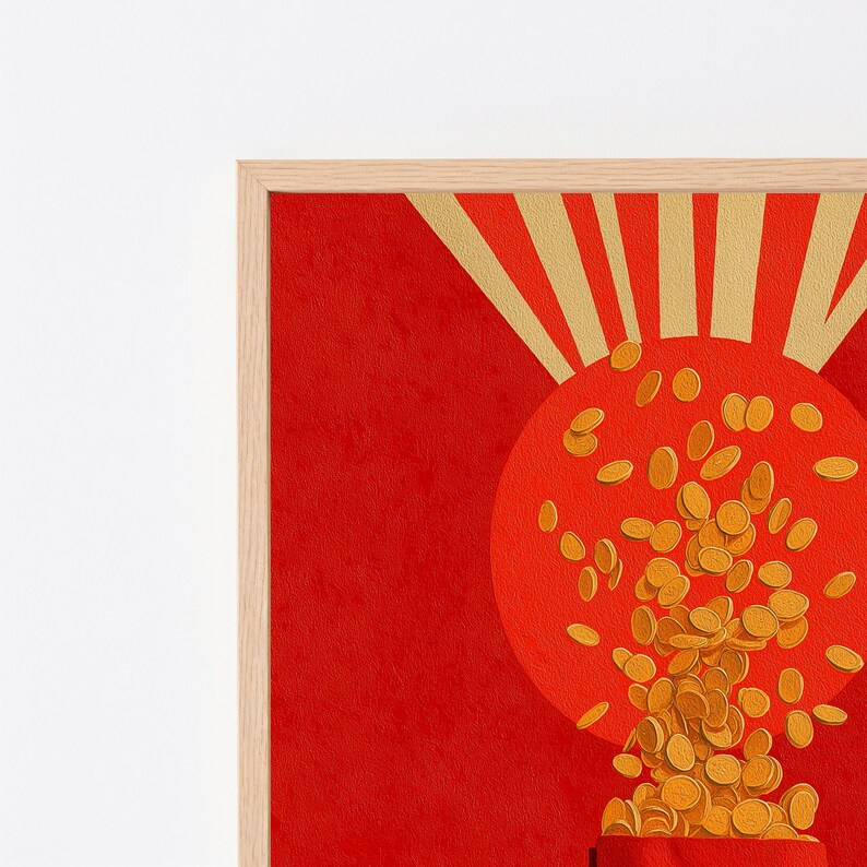 Lucky Money Red Envelope Art Print | Gold Coins Prosperity | Minimalist Asian Wall Art | Wealth Abundance Decor | Digital Download A3 A2 A1 image 8