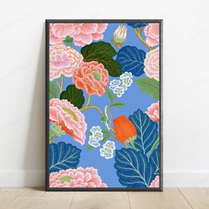 Botanical Flower Garden Art Print | Pink Peony Tulip Floral | Minimalist Wall Decor | Digital Download A3 A2 A1 imagen 1