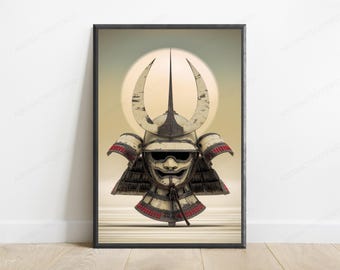 Samurai Kabuto Helmet Warrior Art Print | Distressed Armour Wall Art | Japanese Minimalist Decor | Digital Download A3 A2 A1