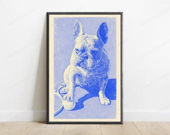 Blue French Bulldog Portrait Print | Minimalist Line Art | Pet Lover Wall Decor | Digital Download A3 A2 A1
