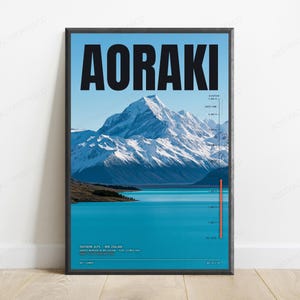 Mount Aoraki Elevation Map Print | New Zealand Alpine Landscape | Minimalist Travel Poster