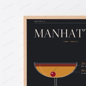 Manhattan Cocktail Recipe Print | Vintage Bar Poster | Minimalist Drink Art | Home Bar Decor image 2