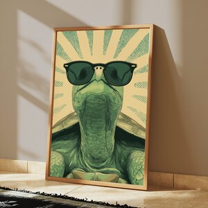 Coole Schildkröte Portrait | Sonnenbrillen Tierkunst | Retro Pop Art Wanddekor | Digitaler Download A3-A2-A1 Bild 3