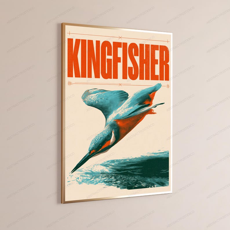 Pôster vintage de mergulho do martim-pescador | Arte de parede retrô com pássaros | Decoração moderna inspirada na natureza imagem 3
