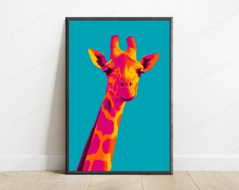Vibrant Neon Giraffe Pop Art Print | Rainbow Animal Wall Art (Digital Download)