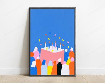 Färgglad popkonst-tryck för födelsedagstårta och fest | Väggkonst för firande | Minimalistisk heminredning | Digital nedladdning A3 A2 A1