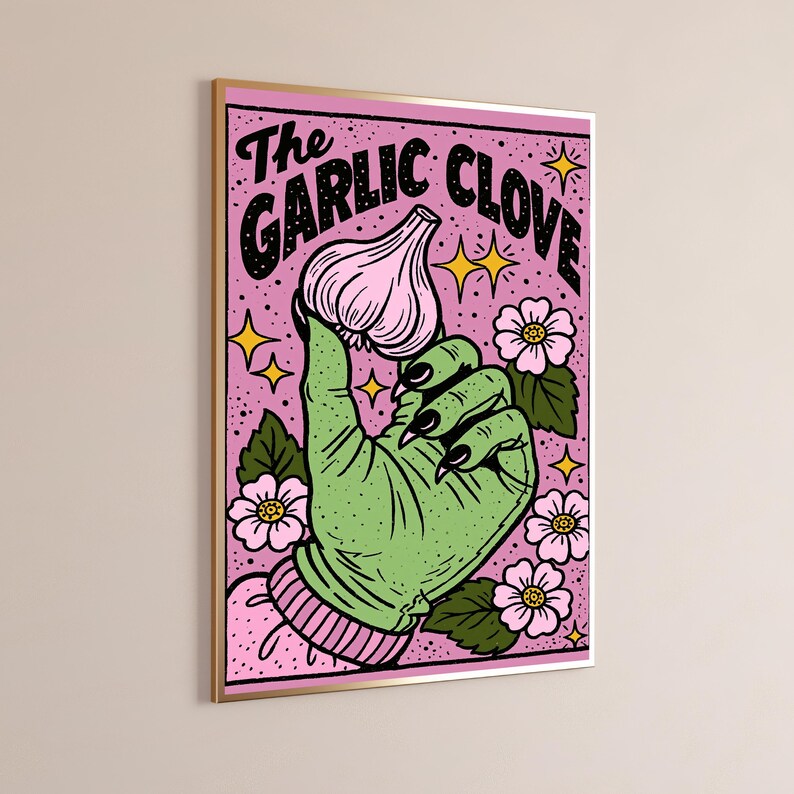 The Garlic Clove Pop Art Print | Vibrant Food Wall Art | Retro Kitchen Decor | Digital Download A3 A2 A1 image 3