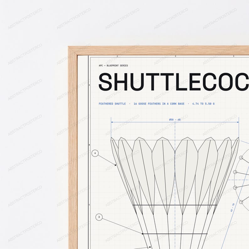 Shuttlecock Technical Blueprint Print | Badminton Sports Equipment Diagram | Vintage Engineering Art image 2