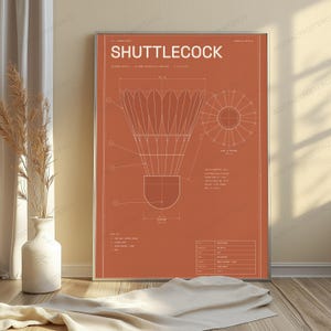 Shuttlecock Technical Blueprint Print | Badminton Sports Wall Art | Minimalist Line Drawing zdjęcie 5