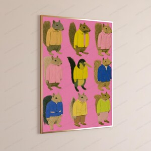 Eichhörnchen Pop Art Print mit bunter Kleidung | Minimalistische Tierwandkunst | Spaß Wohnkultur | Digitaler Download A3-A2-A1 Bild 3