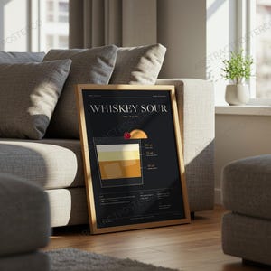 Whiskey Sour Cocktail Recipe Print shown in a living room
