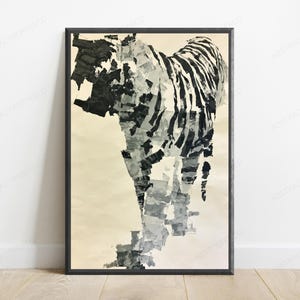 Abstract Zebra Wall Art | Bold Painterly Animal Print | Black White Zebra Artwork | Digital Download A3 A2 A1 image 1