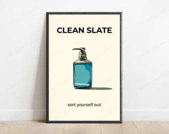 Clean Slate Soap Bottle Print | Motivational Minimalist Wall Art | Modern Bathroom Decor | Digital Download A3 A2 A1