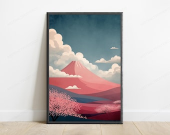 Mount Fuji Cherry Blossom Wall Art | Japanese Minimalist Print | Anime Landscape Décor | Zen Home Inspiration | Digital Download A3 A2 A1