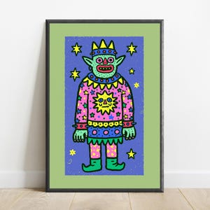 Colorful Demon Creature Pop Art Print | Whimsical Monster Wall Art | Vibrant Home Decor | Digital Download A3 A2 A1 image 7