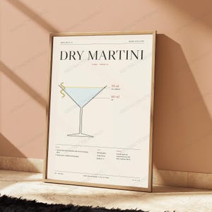Dry Martini Cocktail Recipe Print in Cream | Bar Illustration | Minimalist Kitchen Wall Art image 4
