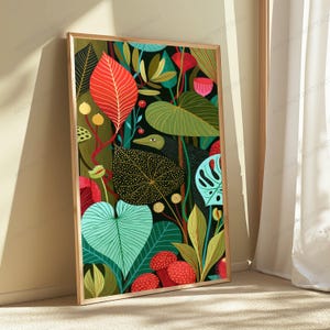Tropical Jungle Bird Botanical Wall Art | Colorful Leaves Minimalist Print | Nature Home Decor | Digital Download A3 A2 A1 image 5