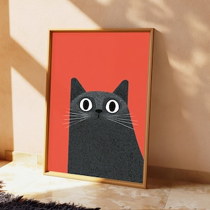 Shocked Black Cat Pop Art Print | Funny Wide-Eyed Feline | Minimalist Wall Art | Digital Download A3 A2 A1 image 4